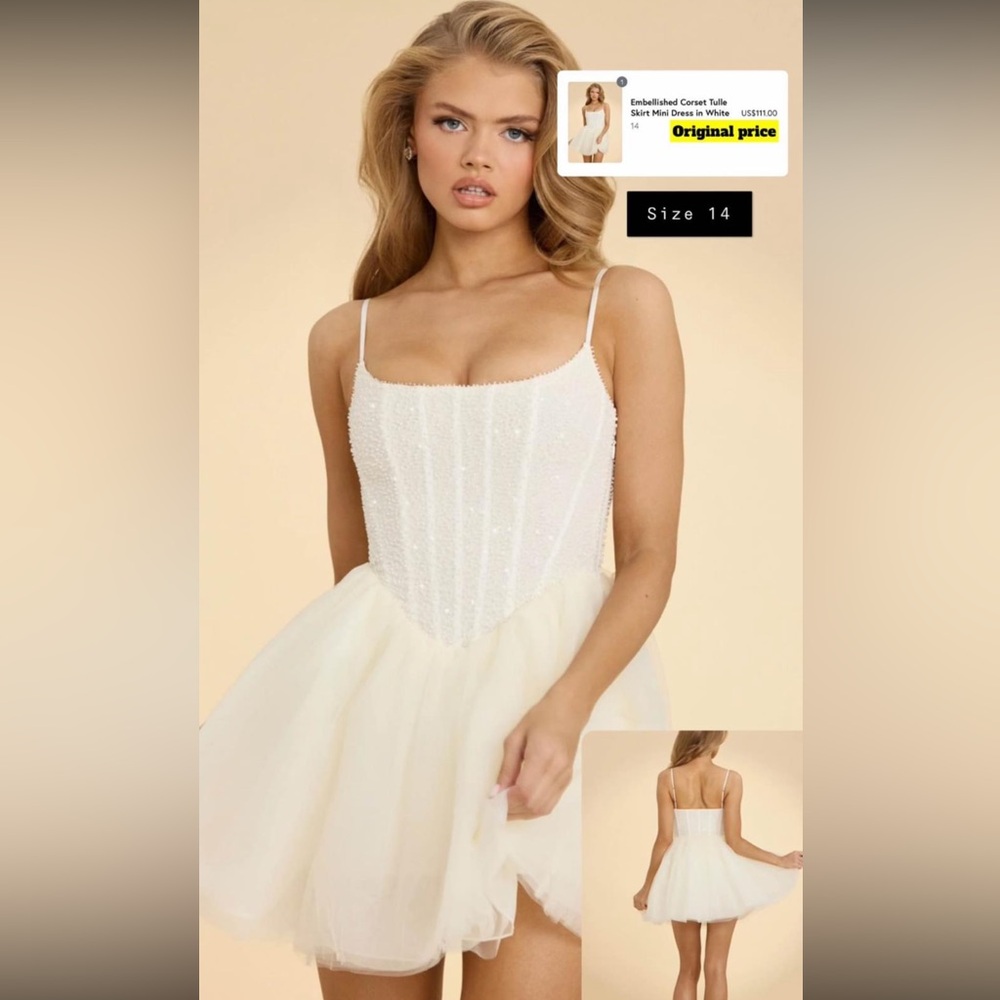 Embellished Corset Tulle
Skirt Mini Dress in White